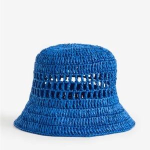 H&M | Braided Crochet-look Paper Straw Bucket Hat Royal Blue size M